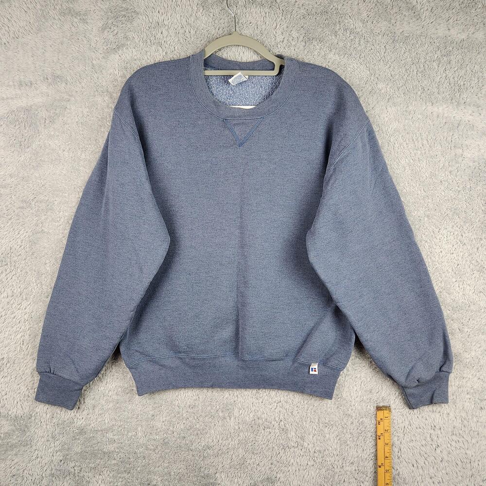 Vintage Russell Athletic Sweatshirt Mens Medium Blue Fleece Crewneck Blank Y2k